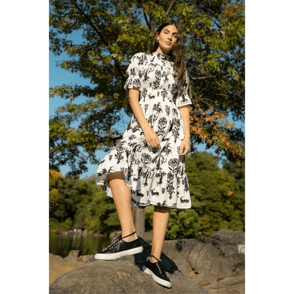 Guadalupe Inaya Black & White Pattern Midi Dress Size Small